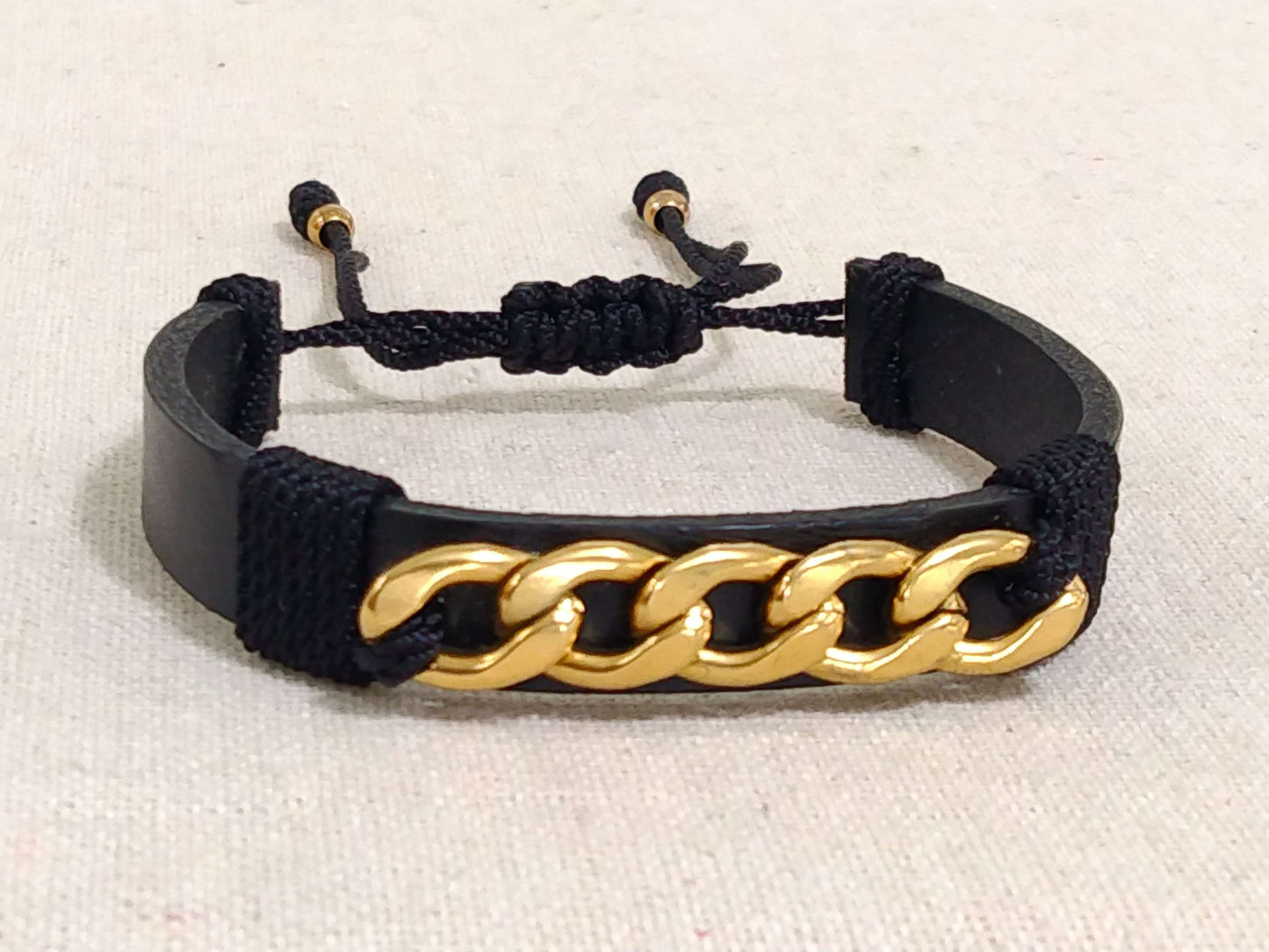 Men's leather and Cuban chain bracelet for men