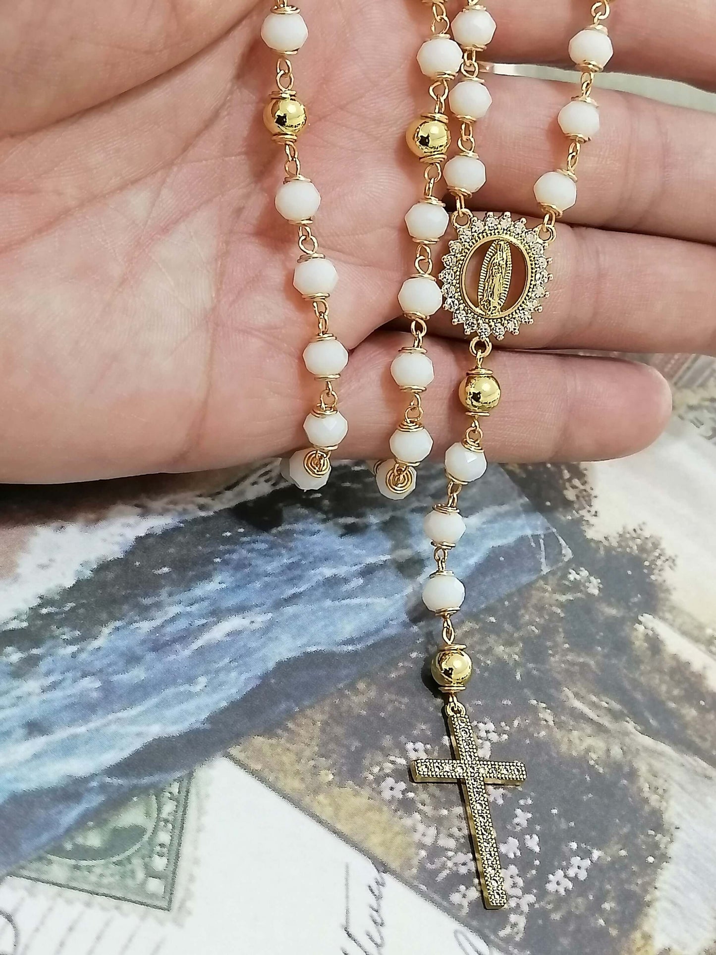 Crystal Rosaries with the Virgin of Guadalupe