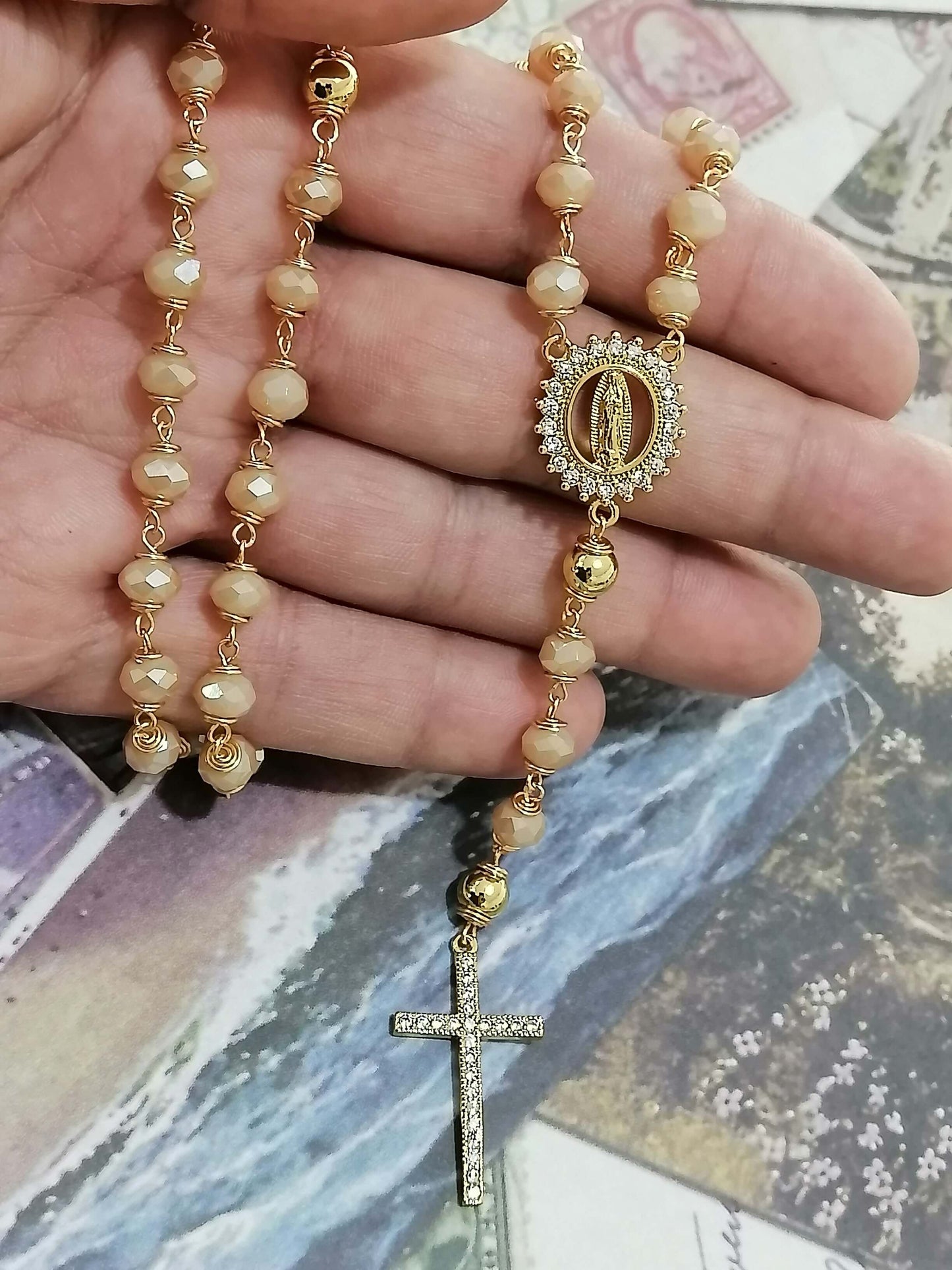 Crystal Rosaries with the Virgin of Guadalupe