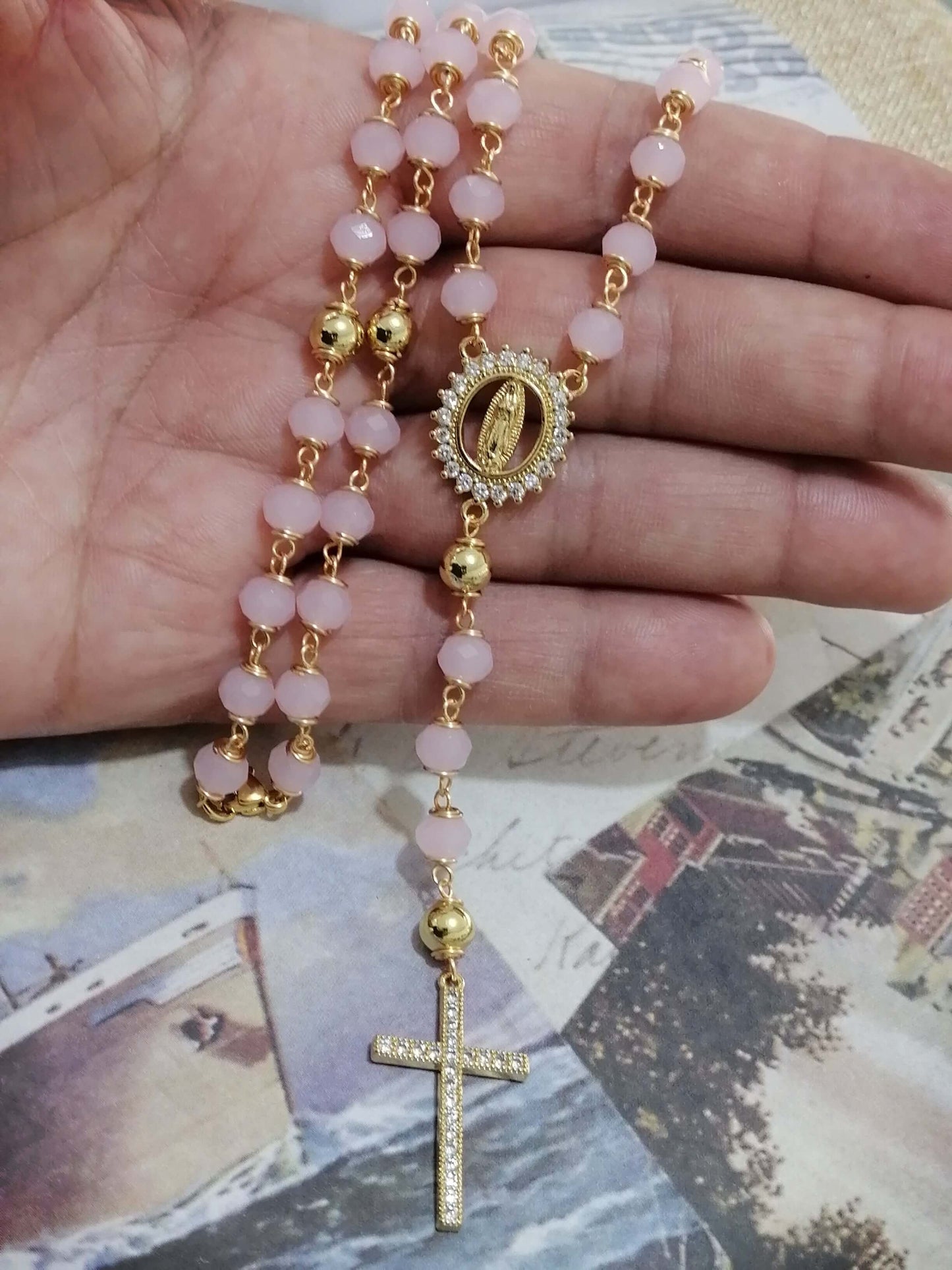 Crystal Rosaries with the Virgin of Guadalupe