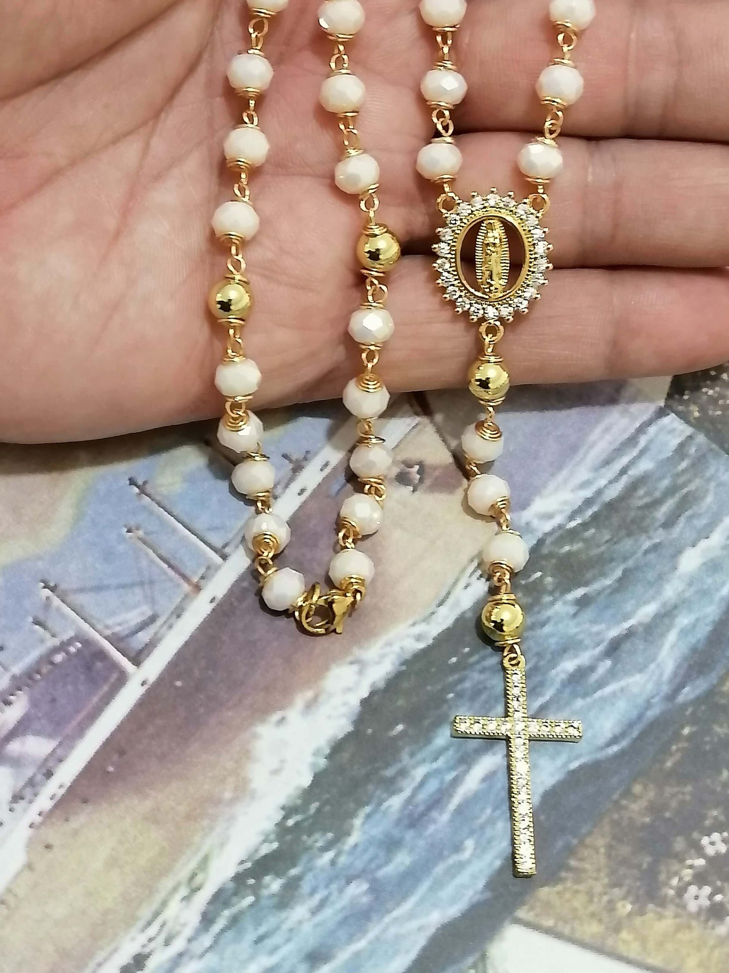 Crystal Rosaries with the Virgin of Guadalupe