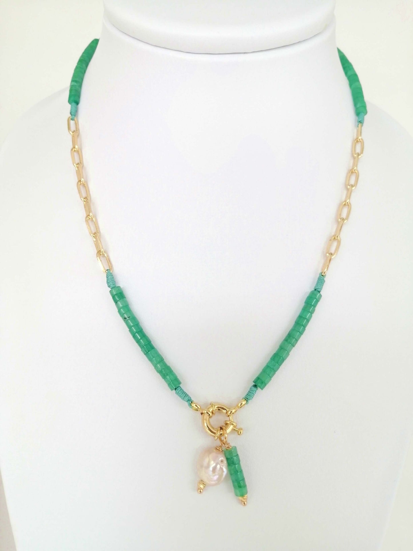 Cylindrical Natural Stone Necklace with Rhodium Chain - Elegance and Natural Connection