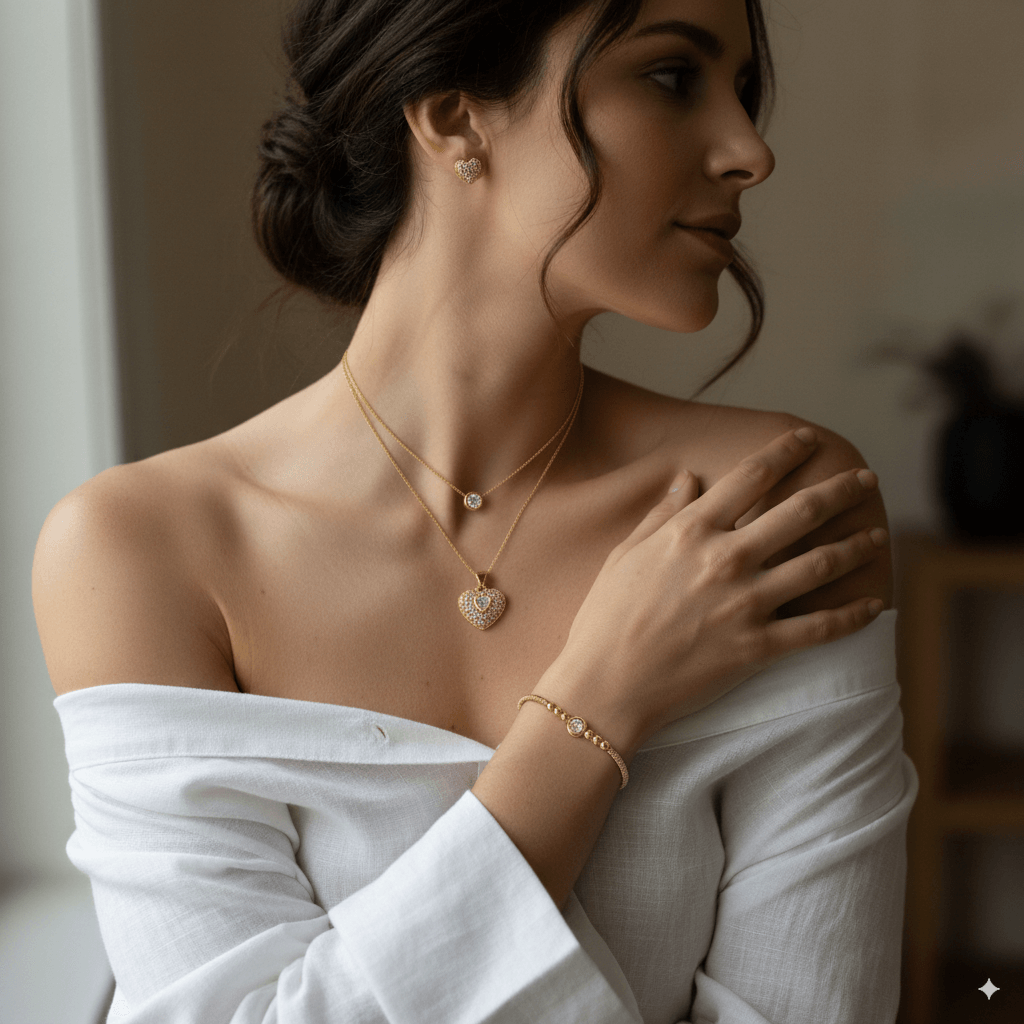 Cadena Doble Corazón y Zircón