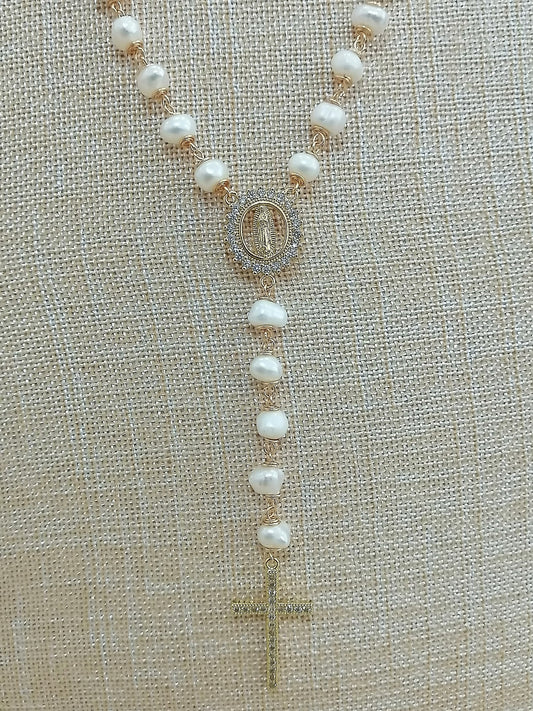 Rosary of Natural Pearls with the Virgin of Guadalupe and Saint Benedict