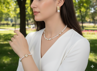 Natural Pearl and Rhodium Choker: Elegance and Style