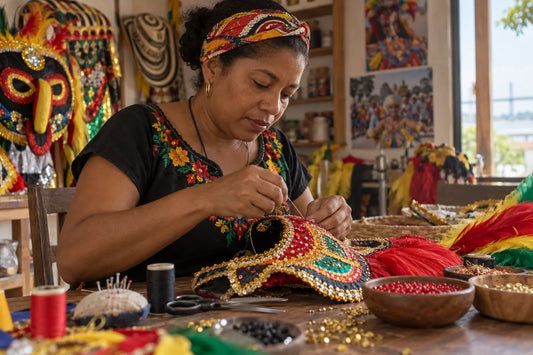 Artesana de Barranquilla elaborando un accesorio inspirado en el Carnaval