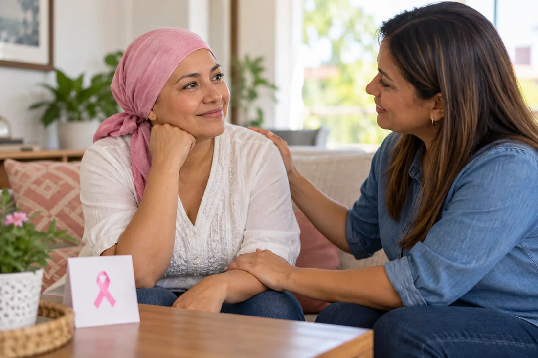 Dos mujeres conversan sobre cuidado y salud durante Octubre Rosa