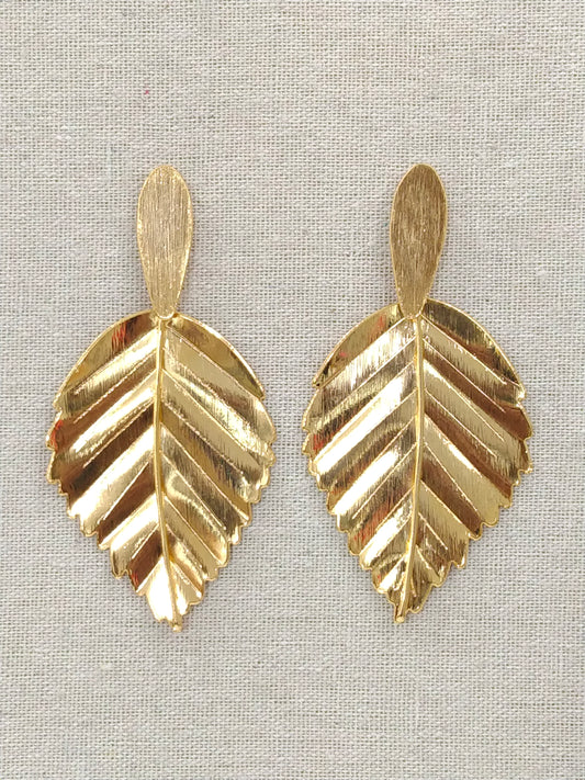 Boucles d'oreilles en bronze doré en forme de feuille 24 carats
