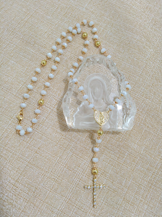 Chapelet en cristal avec coeur de la Vierge de Guadalupe - Un cadeau plein d'amour et de foi