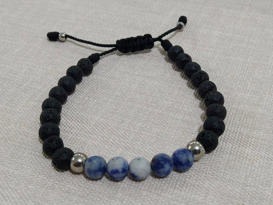 Men's bracelet with natural stones of sodalite and volcanic lava: elegance and positive energy.