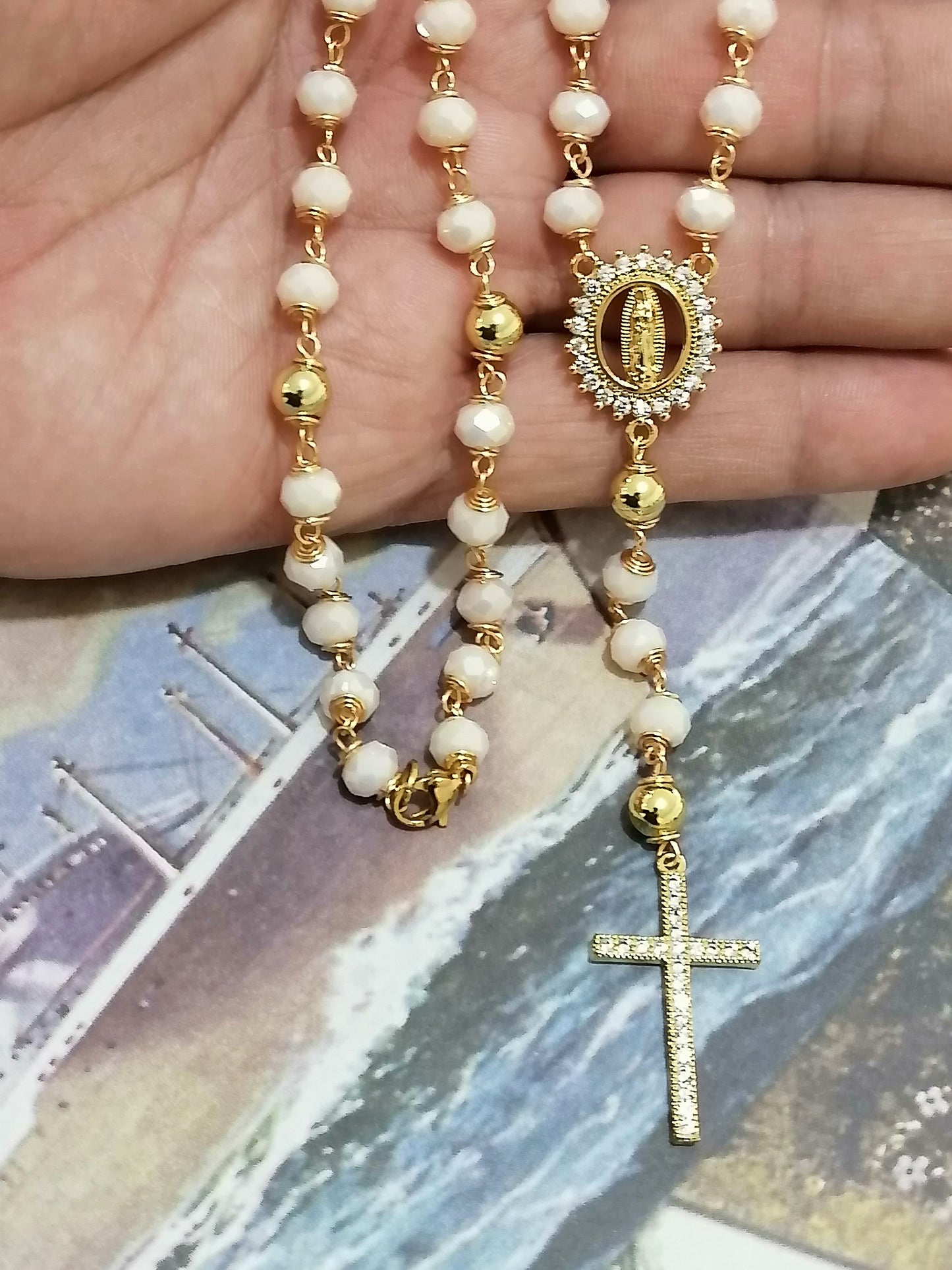 Crystal Rosary with the Virgin of Guadalupe - A Rainbow of Faith and Hope