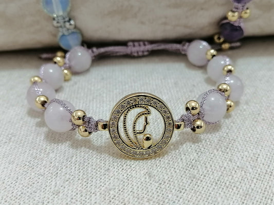 Virgin of Guadalupe bracelet with rose quartz: a handmade symbol of faith and love