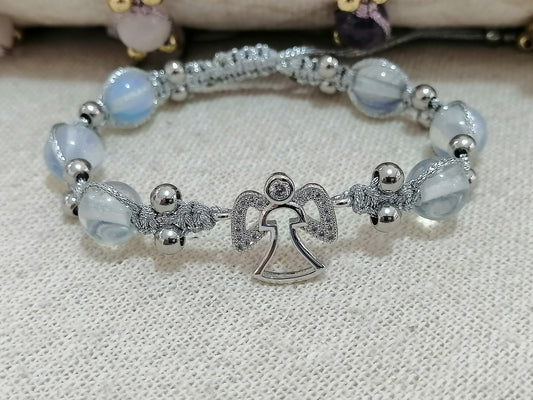 Adjustable angel bracelet with opal stones