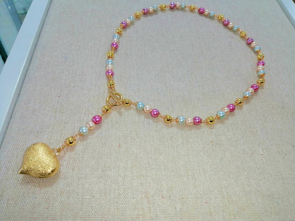 Gargantilla para damas de Perlas Shell 💖 Corazón de Rodio ✨ Estilo Único