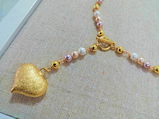 Gargantilla de Perlas Shell y Corazón de Rodio Estilo Único